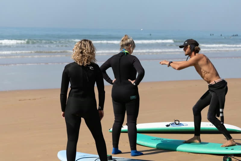 Surfers walking to the water