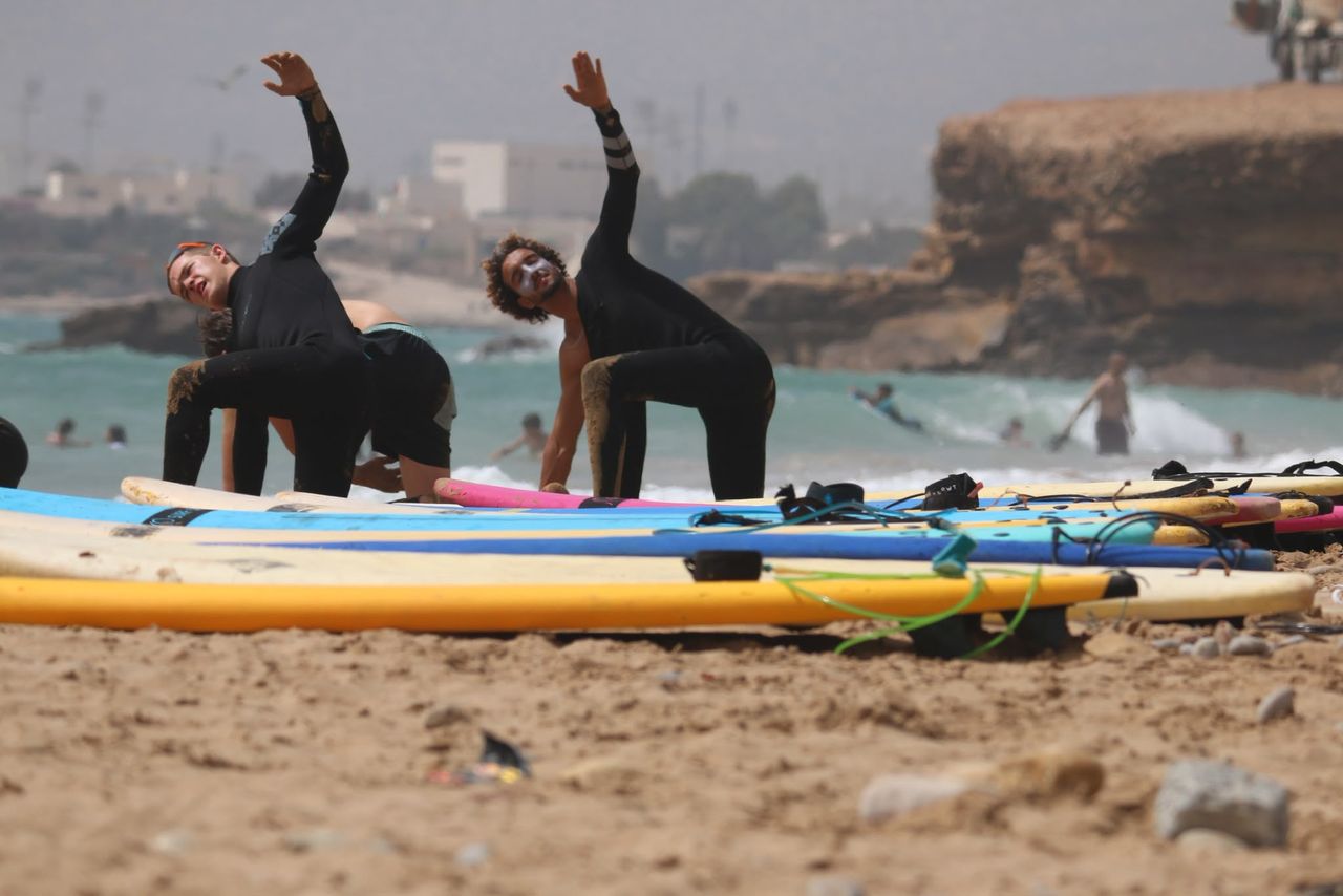 Stretching next to the boards